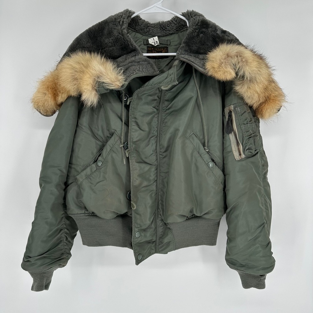 Vintage 70s USAF N2B Flight Jacket Wisconsin Mfg Co Sage Green Large MIL-J-6278D